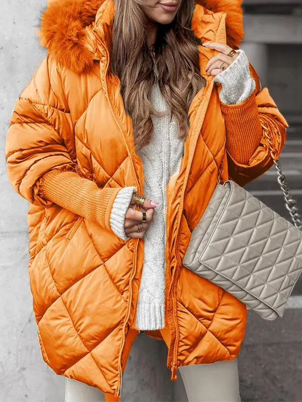 Vivienne - Hooded Winter Coat with Diamond Pattern