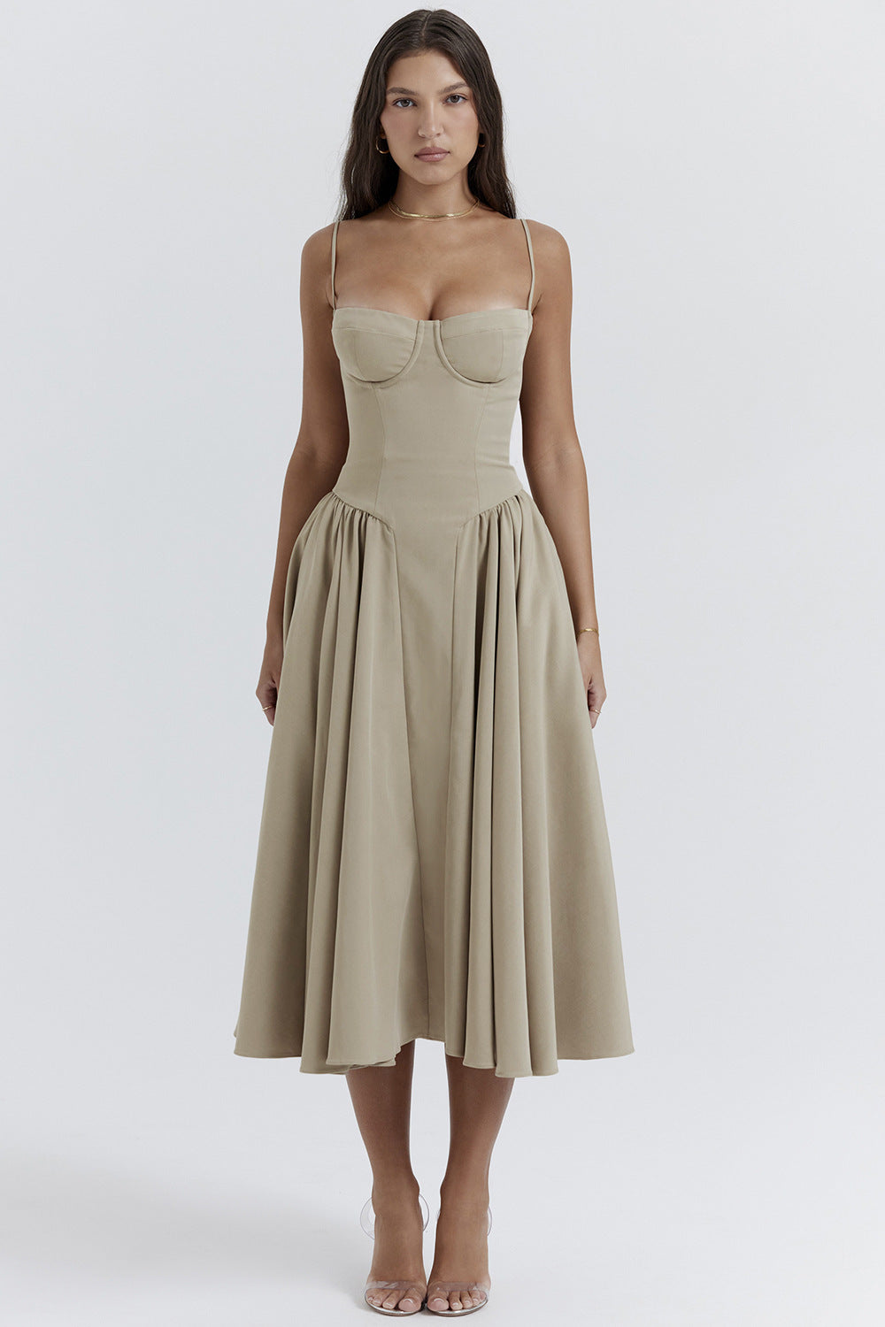 Elegant Essence Sleeveless Corset Midi Dress