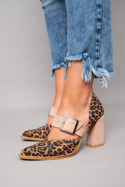Selveta | Suede Leopard Print Stable Heel Sandals