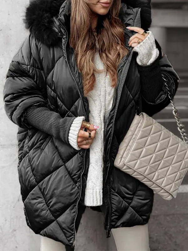 Vivienne - Hooded Winter Coat with Diamond Pattern