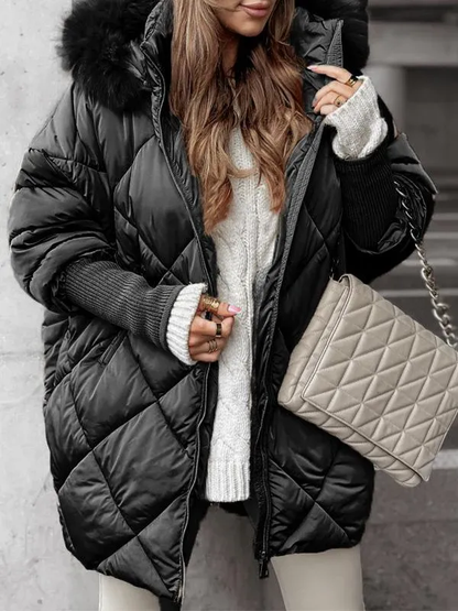 Vivienne - Hooded Winter Coat with Diamond Pattern
