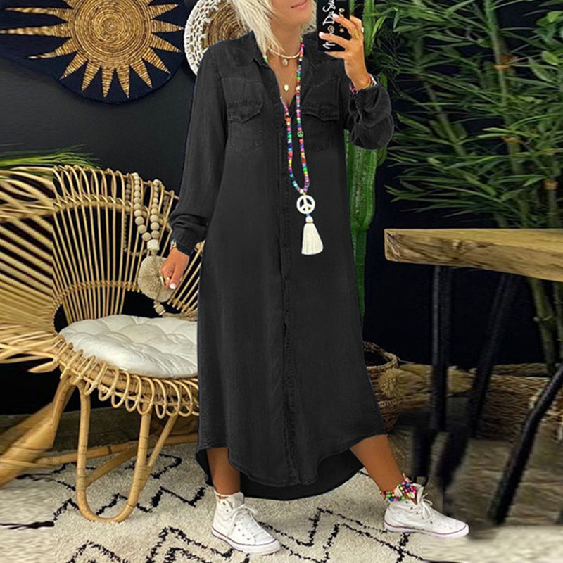 Ina - Maxi Dress with Long Sleeves in Denim