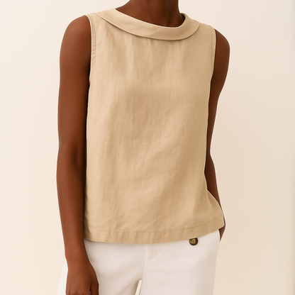 Clara – Sleeveless Top with Roll Collar