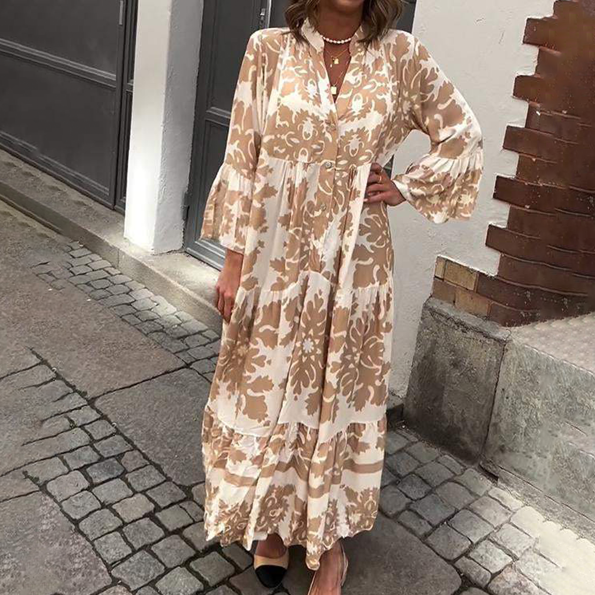 Maxi Dress with Floral Sleeves