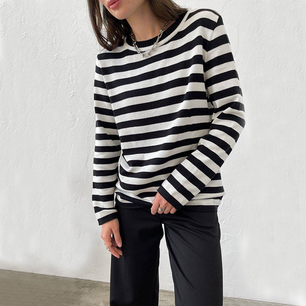 New Knitted Striped Long Sleeved Top
