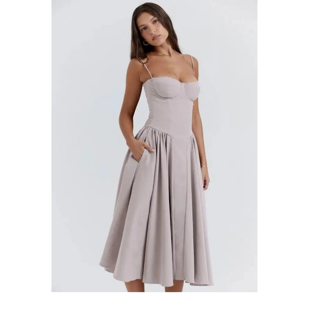 Elegant Essence Sleeveless Corset Midi Dress