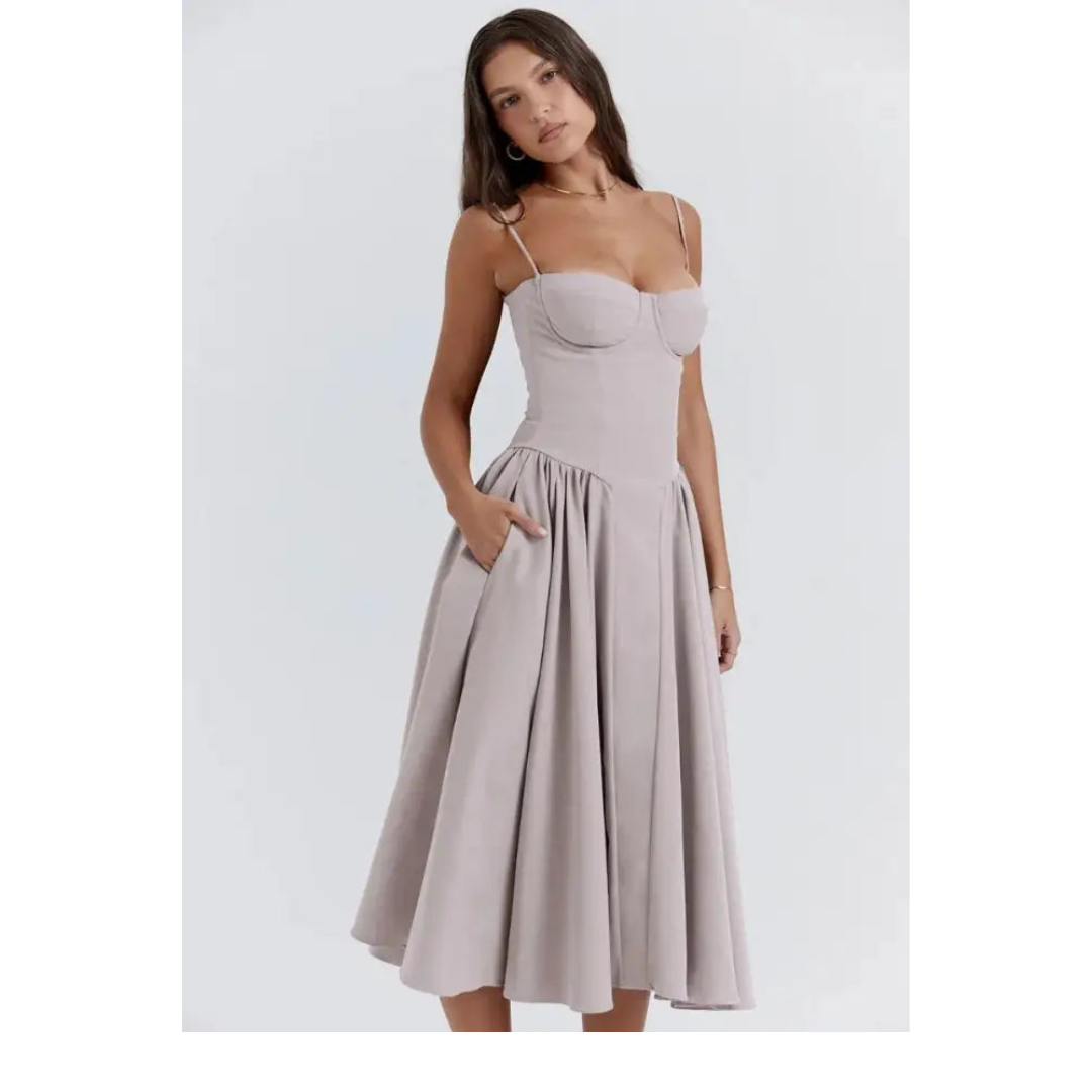 Elegant Essence Sleeveless Corset Midi Dress