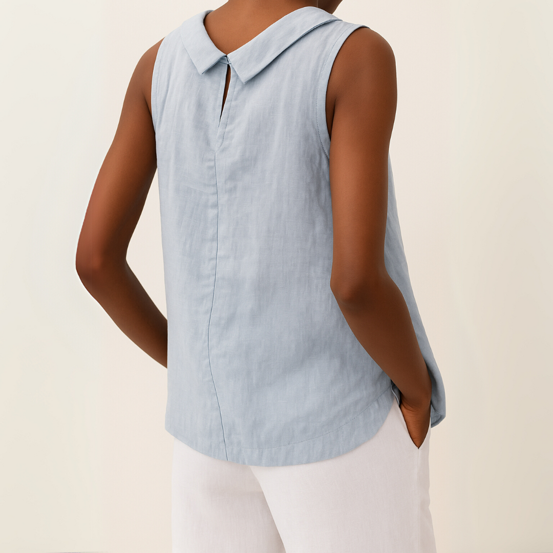 Clara – Sleeveless Top with Roll Collar