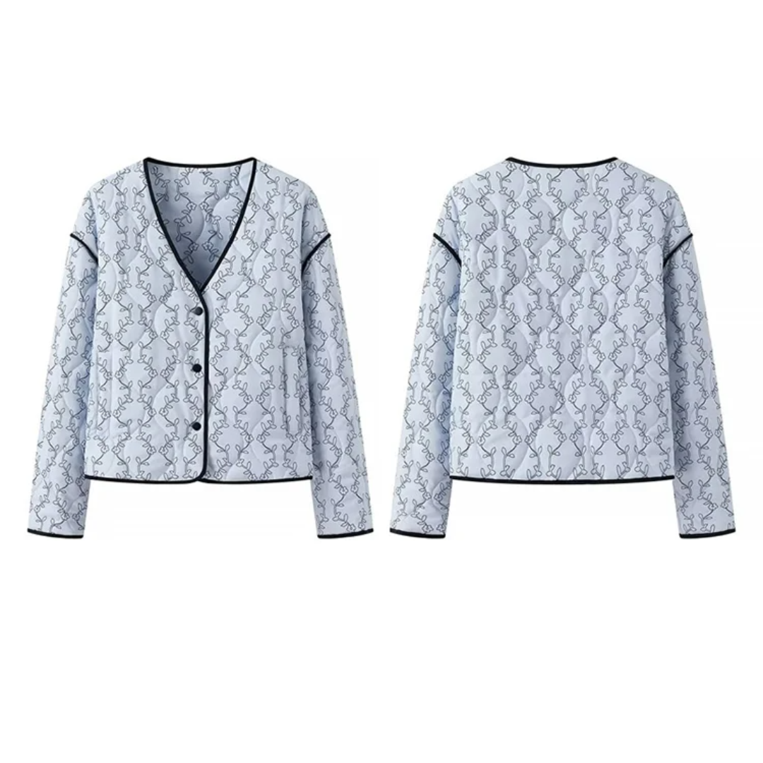 Emma's | Quilted V-Neck Jacket in Blue Floral Print