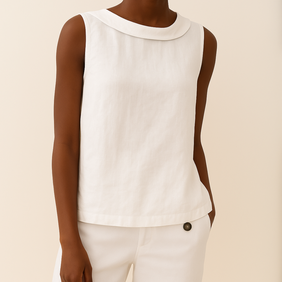 Clara – Sleeveless Top with Roll Collar
