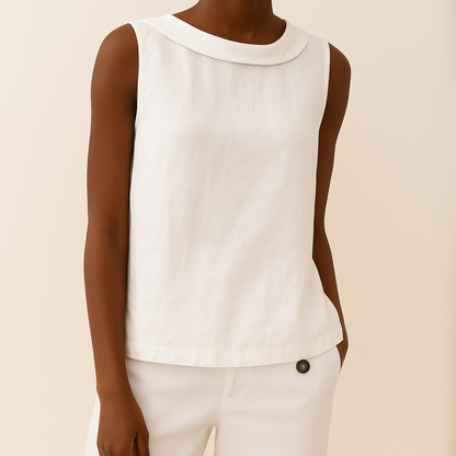 Clara – Sleeveless Top with Roll Collar