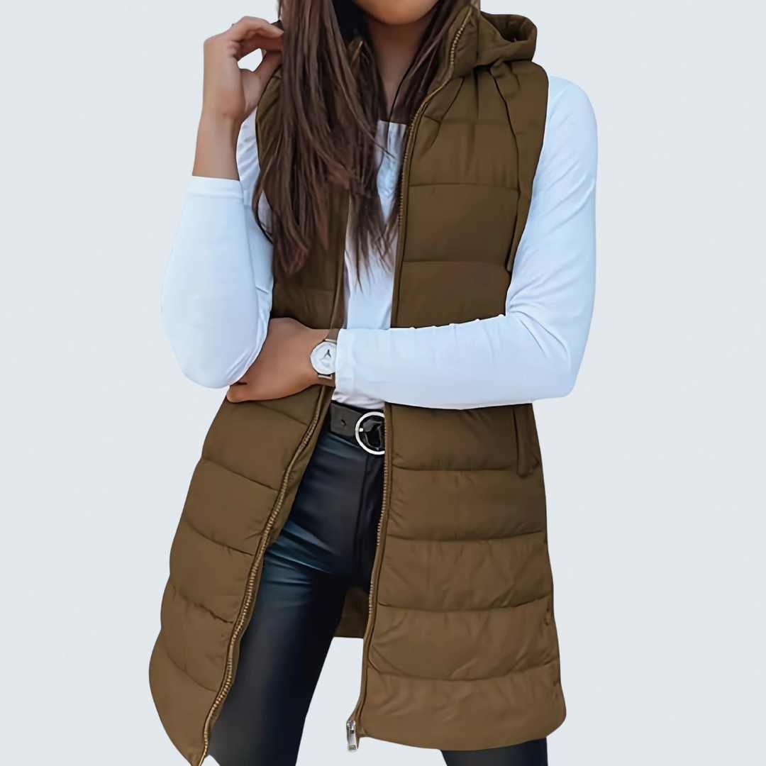 Charlotte | Sleeveless Hooded Long Puffer Gilet