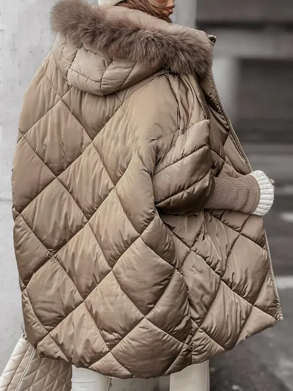Vivienne - Hooded Winter Coat with Diamond Pattern
