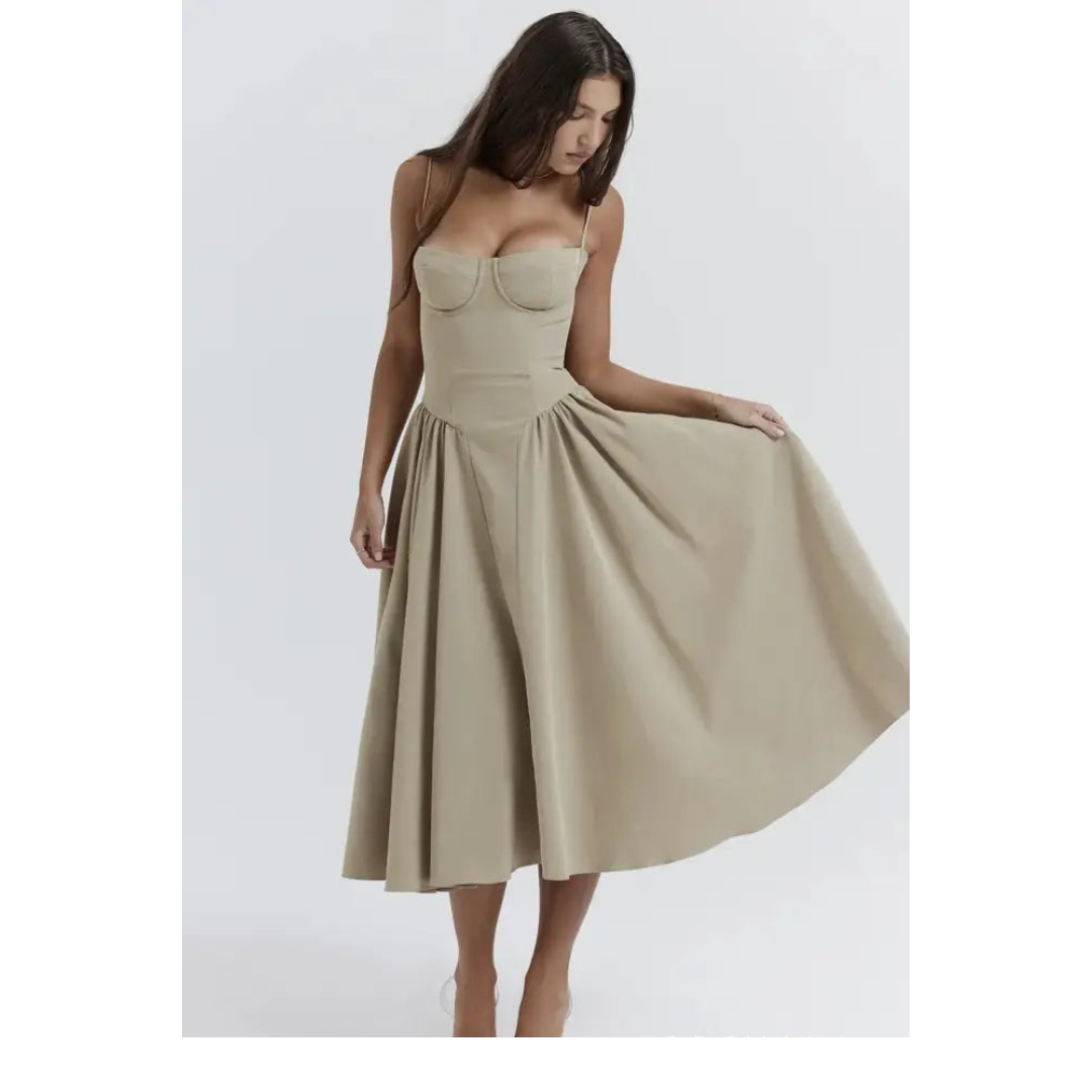 Elegant Essence Sleeveless Corset Midi Dress