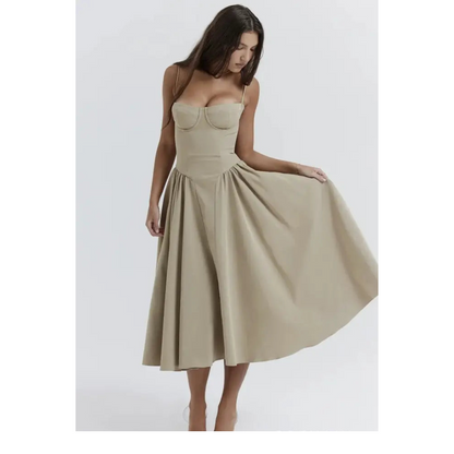 Elegant Essence Sleeveless Corset Midi Dress
