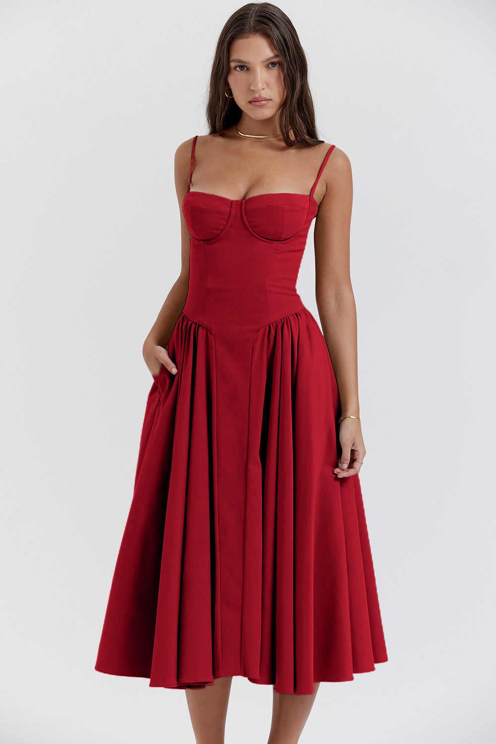 Elegant Essence Sleeveless Corset Midi Dress