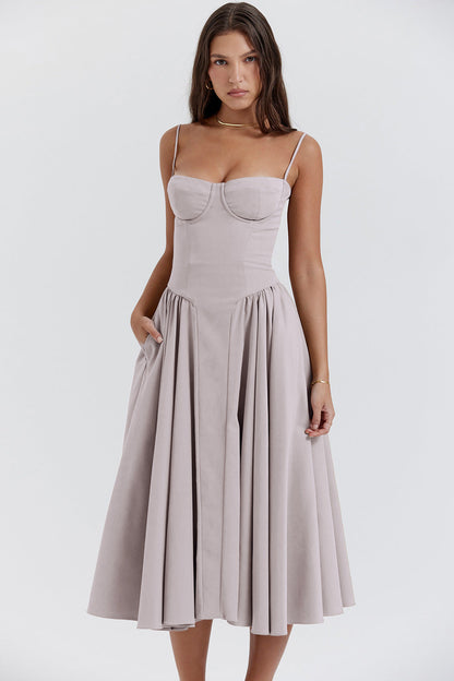 Elegant Essence Sleeveless Corset Midi Dress
