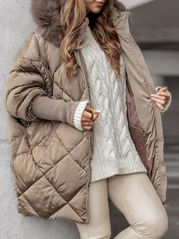 Vivienne - Hooded Winter Coat with Diamond Pattern