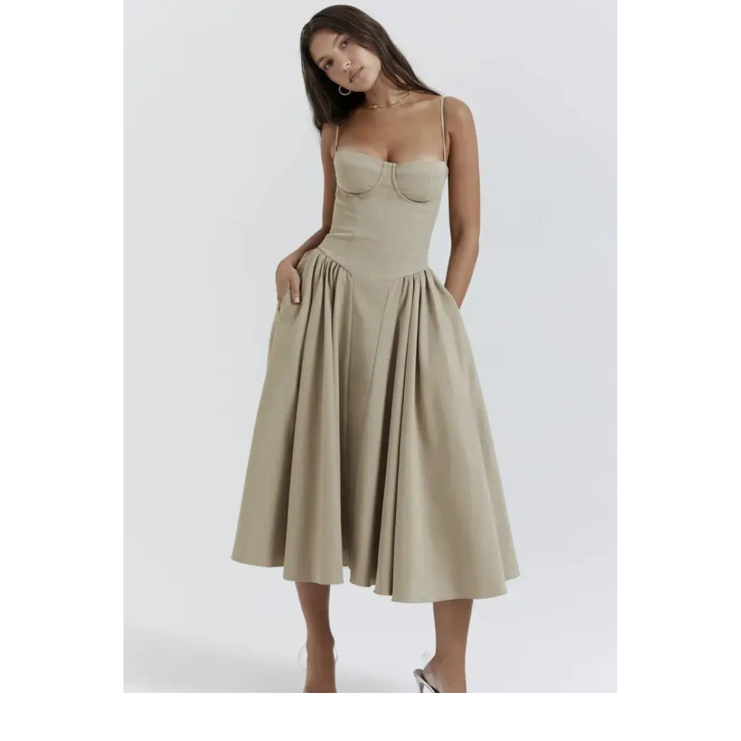 Elegant Essence Sleeveless Corset Midi Dress