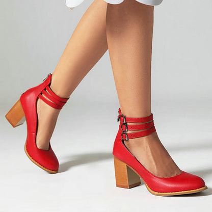 Casilda | Sleek Ankle Strap Sandals with Chunky Heel