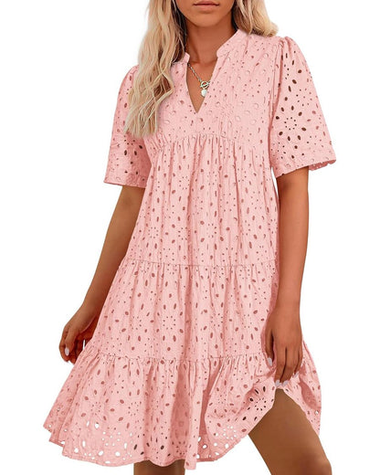 Ruffled Mini Dress in Pink Lace