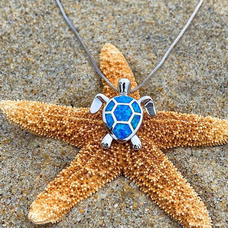 Opal and Silver Sea Turtle Necklace and Earring Set