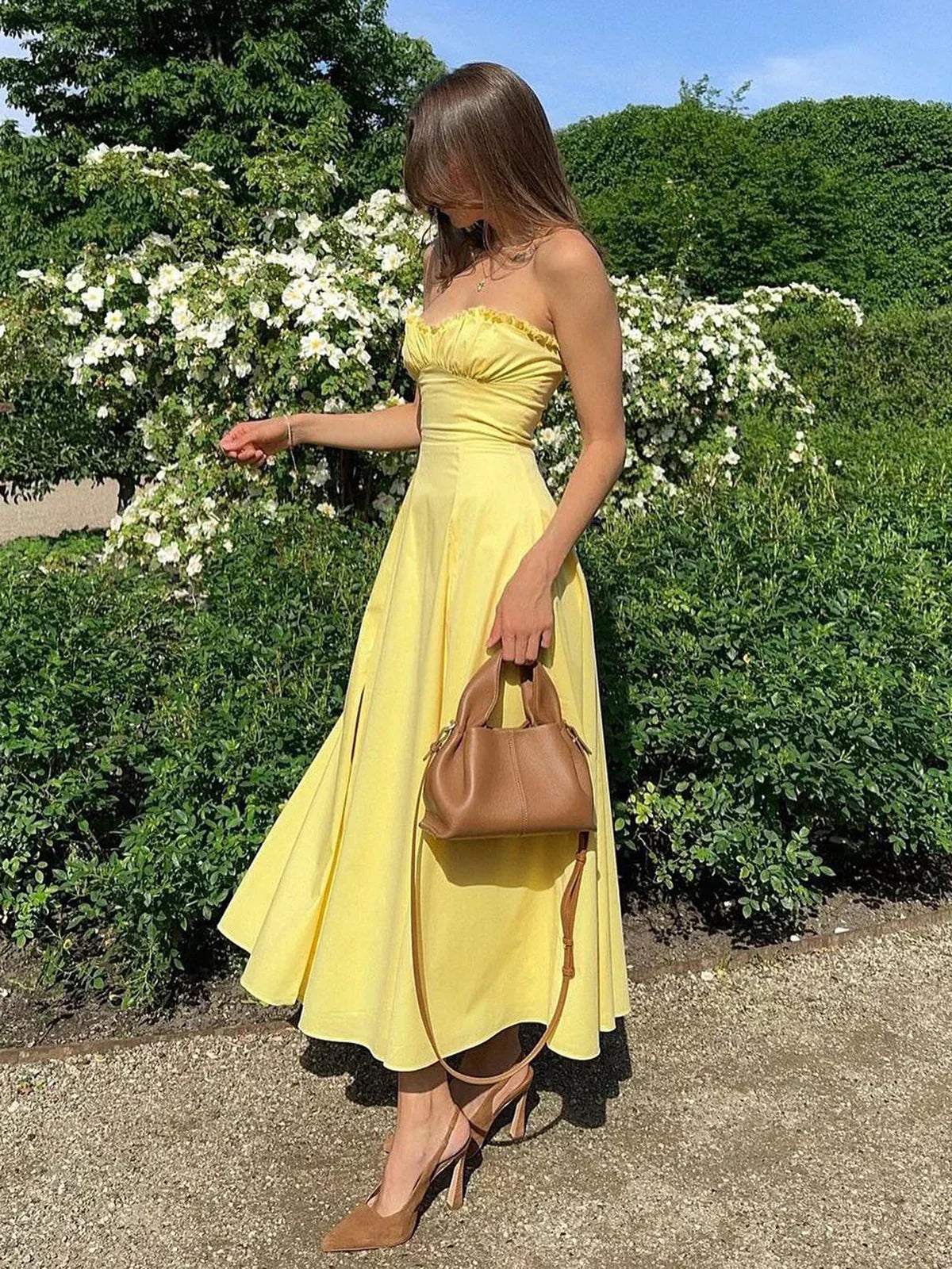 Annie | Lemon Midi Dress with Corset Fit