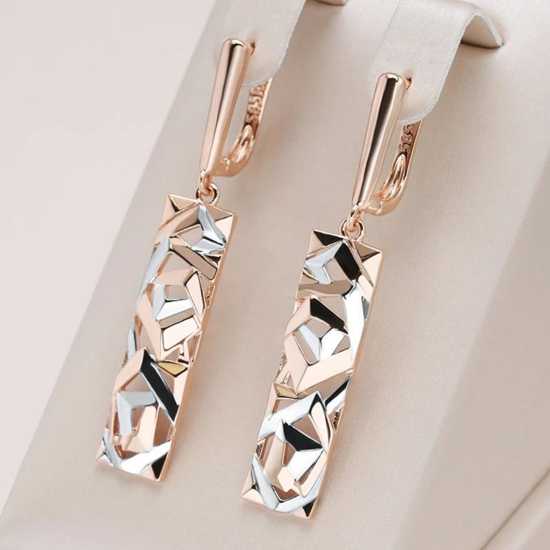 Chic Rectangular Gold and Silver Earrings
