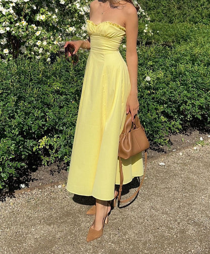Annie | Lemon Midi Dress with Corset Fit
