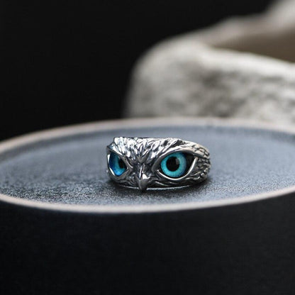 Silver and Opal Adjustable Ring Featuring the Owl of Good Luck