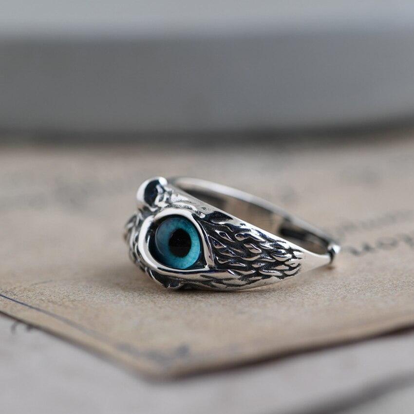 Silver and Opal Adjustable Ring Featuring the Owl of Good Luck