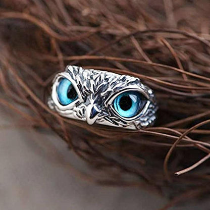 Silver and Opal Adjustable Ring Featuring the Owl of Good Luck