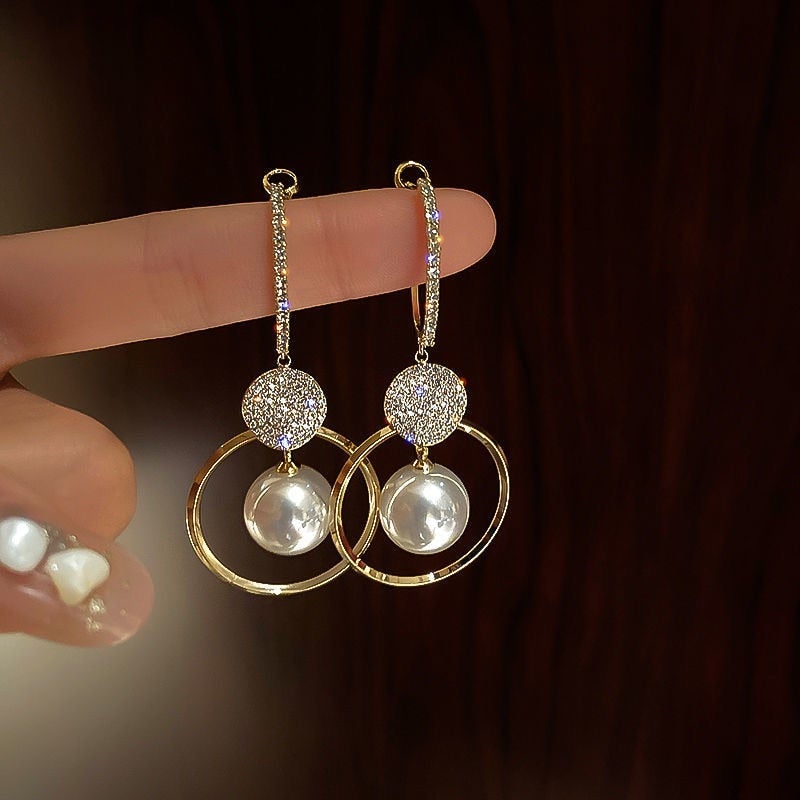 Elegant Cultured Pearl and Zircon Earrings
