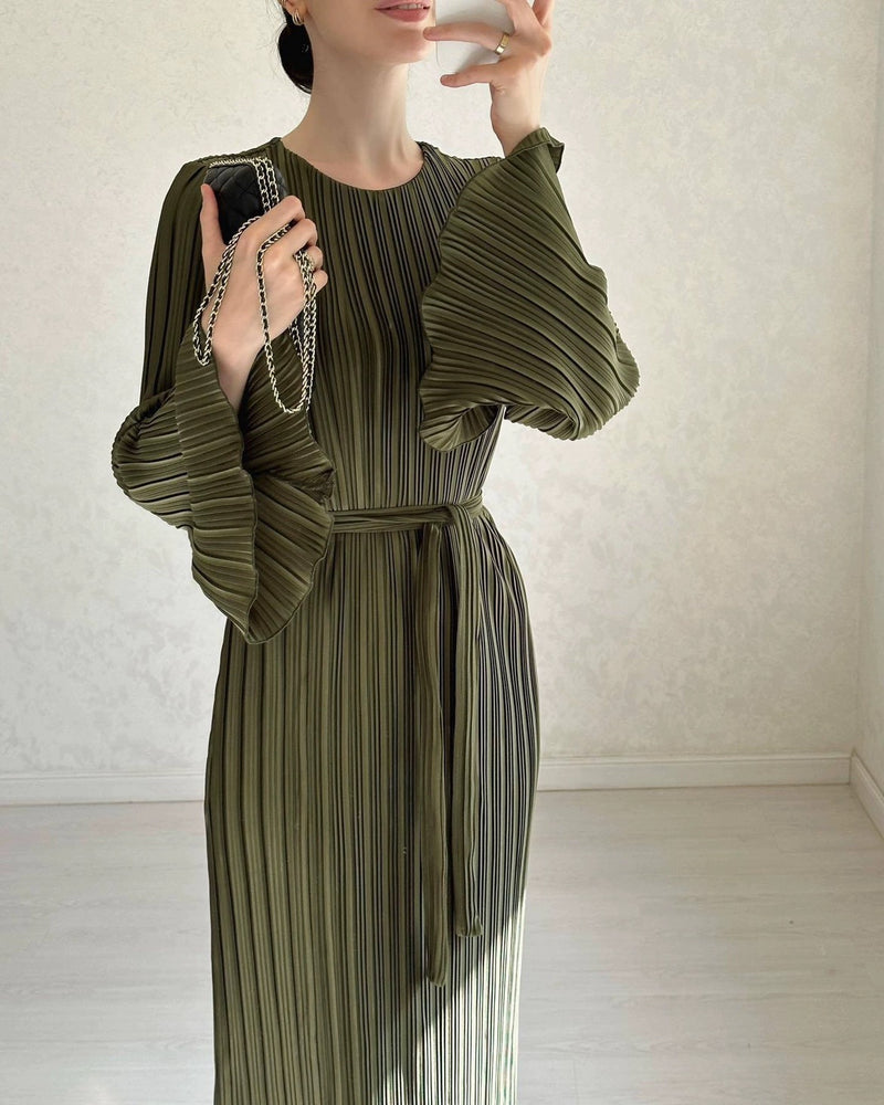 Seraphina™ - Graceful Pleated Long Sleeve Gown