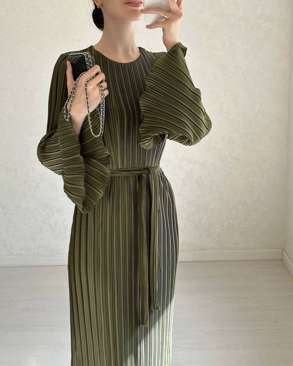 Seraphina™ - Graceful Pleated Long Sleeve Gown