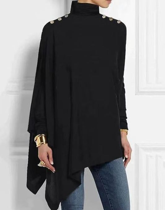 Seren™ - Elegant Button-Up Cape Blouse