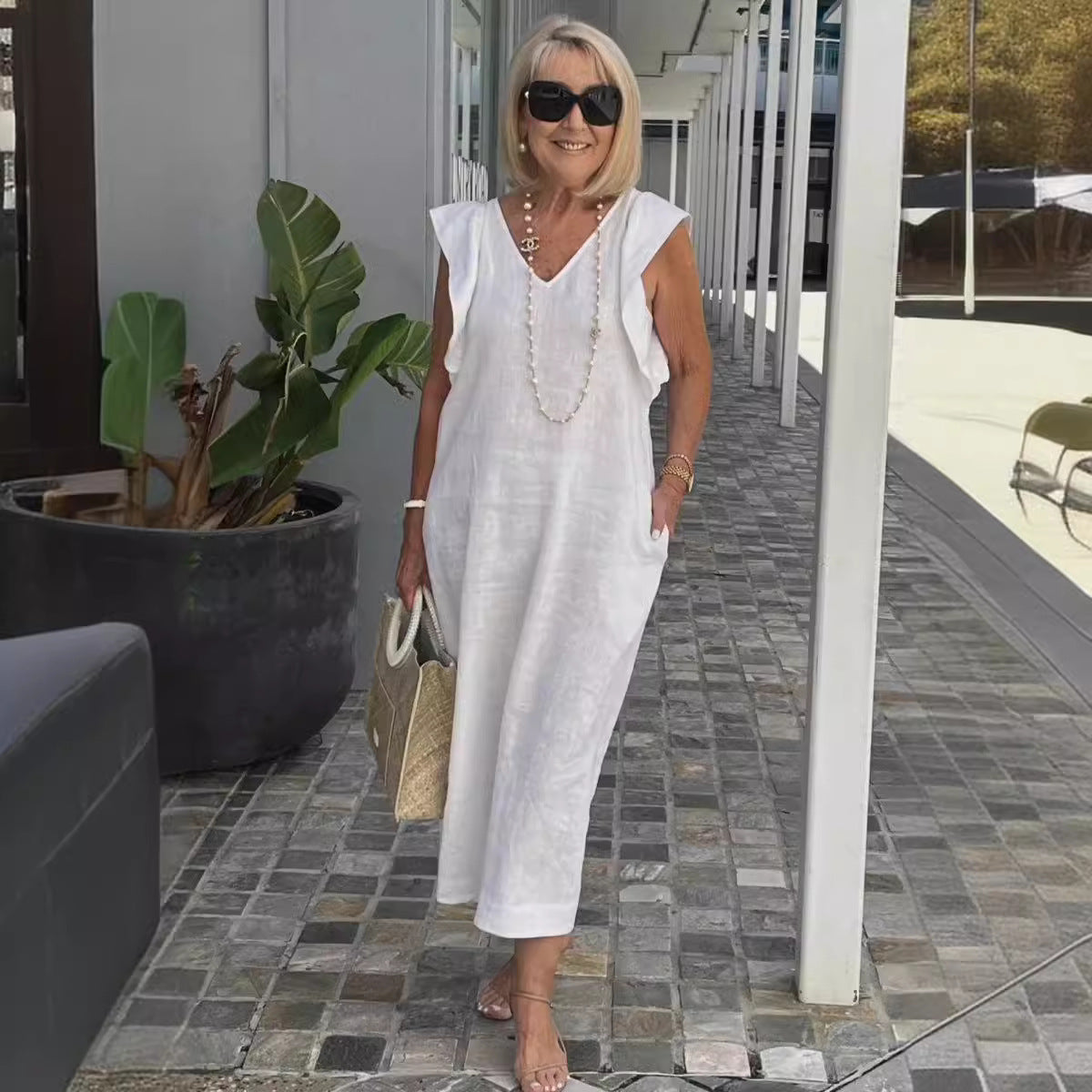 Sunlit Sleeveless Linen Dress