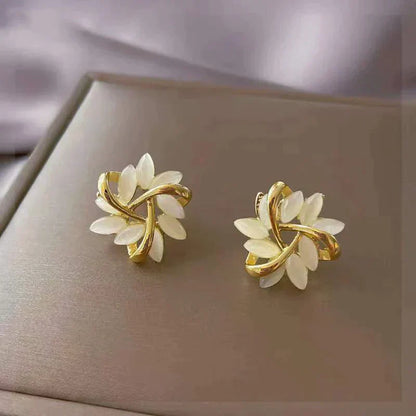 Elegant Gold Earrings with White Opal