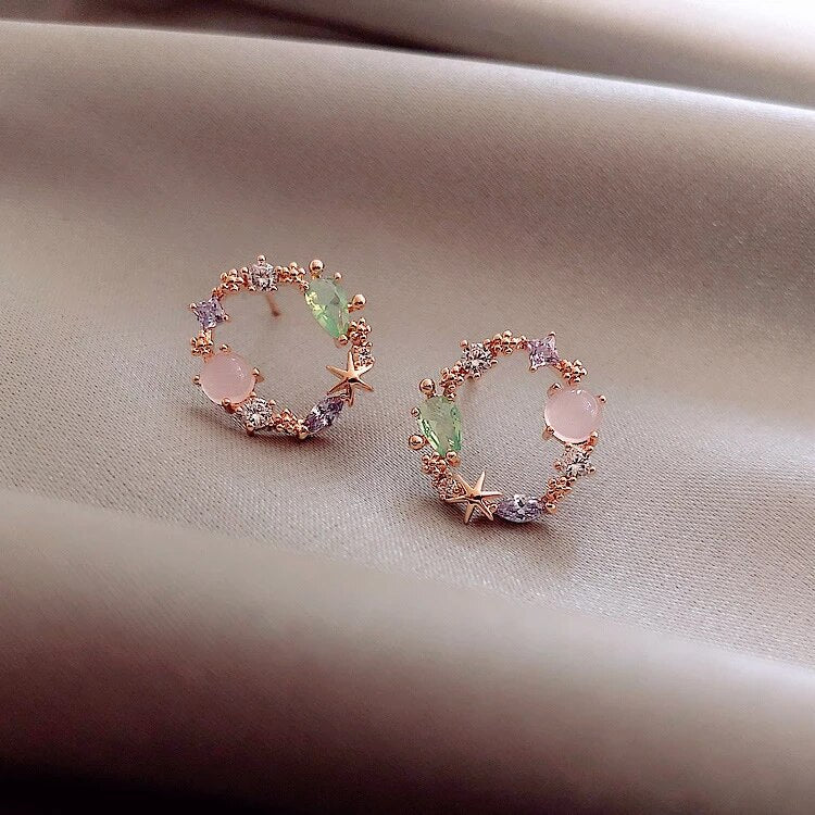 Rose Gold Floral Crystal Earrings
