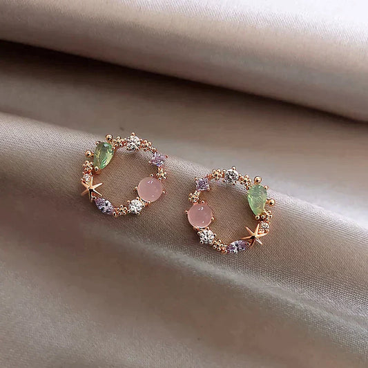 Rose Gold Floral Crystal Earrings