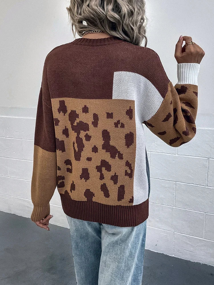 Tita™ Leopard Print Patchwork Sweater