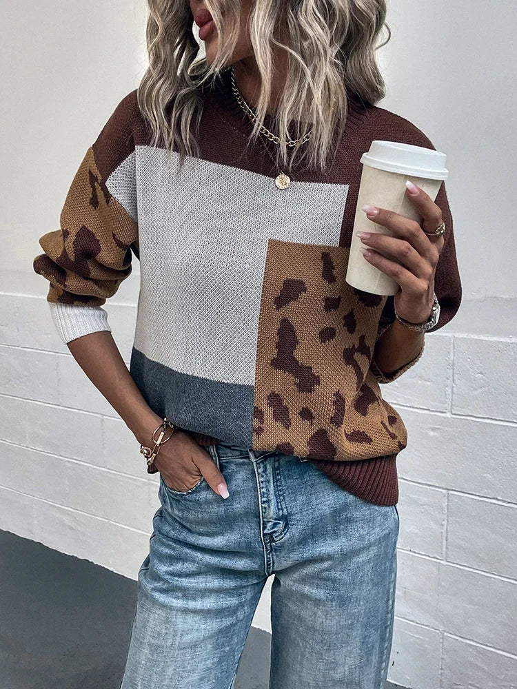 Tita™ Leopard Print Patchwork Sweater