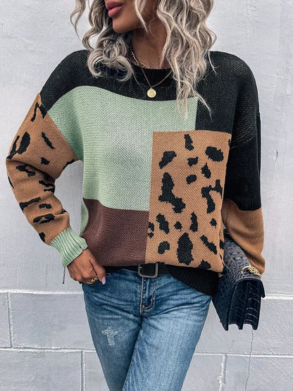 Tita™ Leopard Print Patchwork Sweater