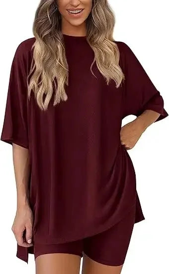 Chloe Relaxed Set – Oversized Shirt and Biker Shorts Combo