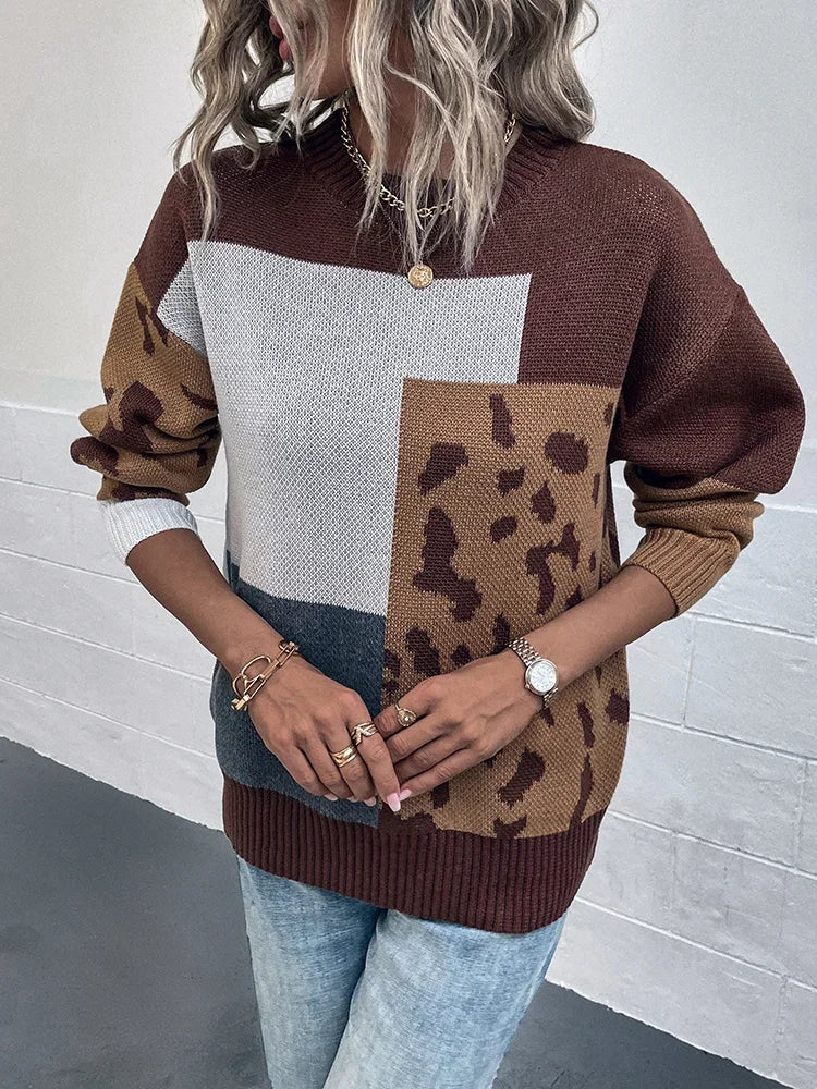 Tita™ Leopard Print Patchwork Sweater