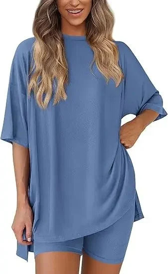 Chloe Relaxed Set – Oversized Shirt and Biker Shorts Combo