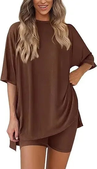 Chloe Relaxed Set – Oversized Shirt and Biker Shorts Combo
