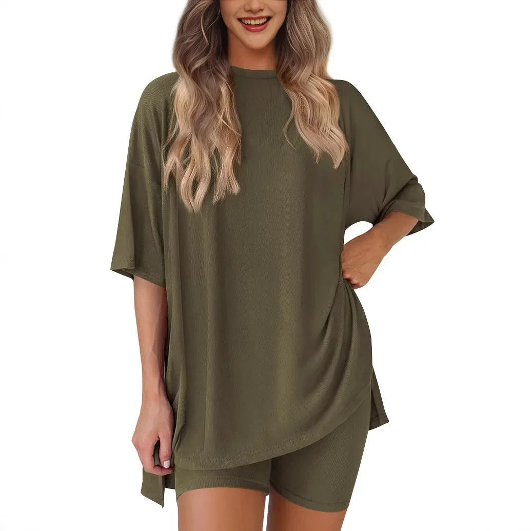 Chloe Relaxed Set – Oversized Shirt and Biker Shorts Combo