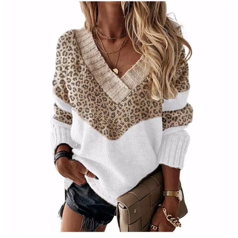 Tanya™ Leopard Print V-Neck Sweater