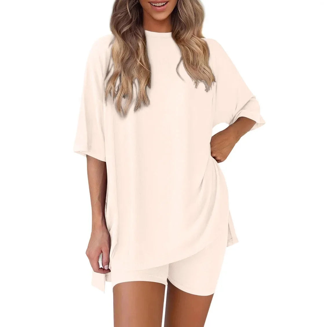 Chloe Relaxed Set – Oversized Shirt and Biker Shorts Combo
